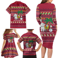 Thailand Christmas Family Matching Long Sleeve Bodycon Dress and Hawaiian Shirt with Santa Elephant Snowman Palm Tree and Sawasdee Holiday - Wonder Print Shop
