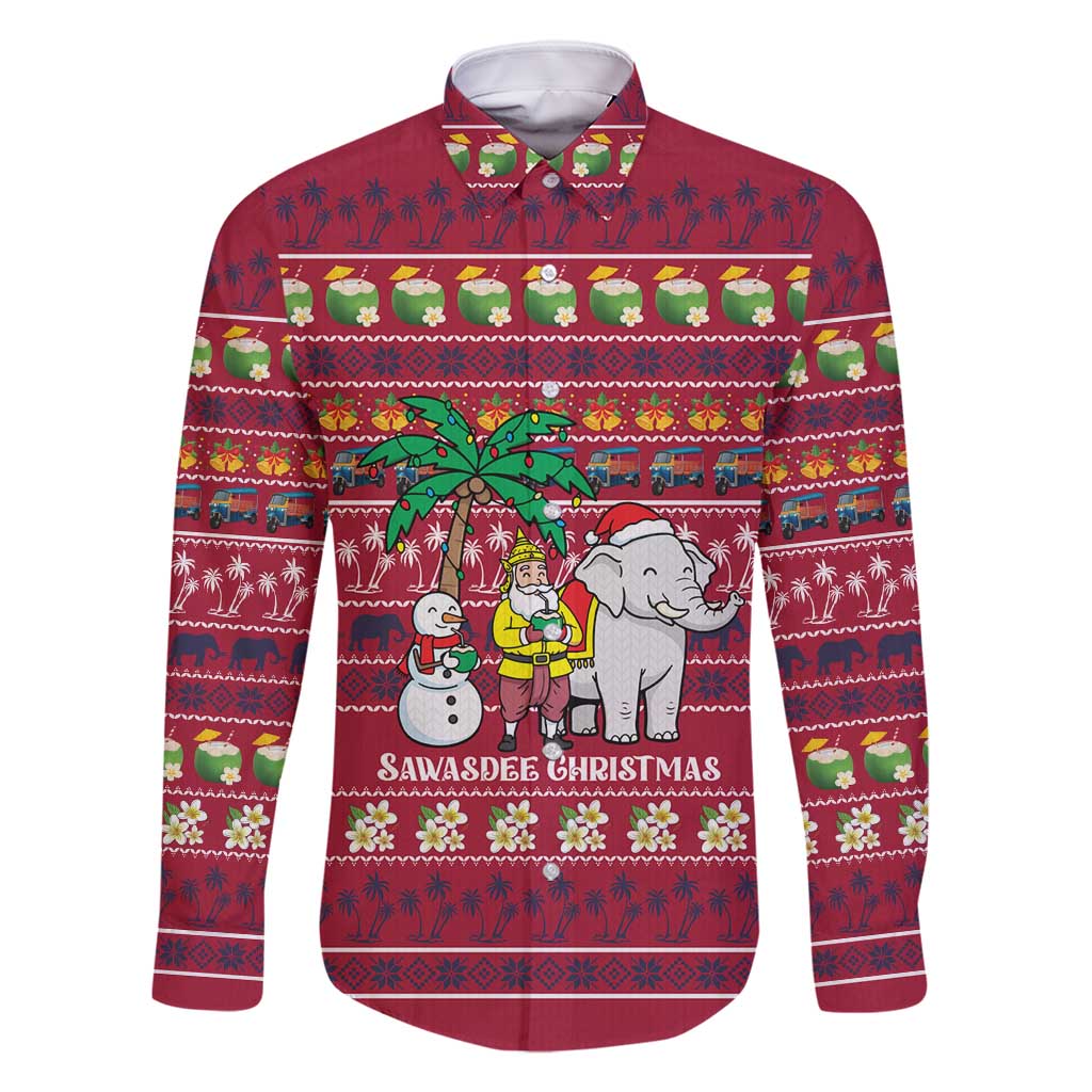 Thailand Christmas Family Matching Long Sleeve Bodycon Dress and Hawaiian Shirt with Santa Elephant Snowman Palm Tree and Sawasdee Holiday - Wonder Print Shop