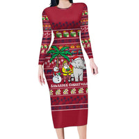 Thailand Christmas Family Matching Long Sleeve Bodycon Dress and Hawaiian Shirt with Santa Elephant Snowman Palm Tree and Sawasdee Holiday - Wonder Print Shop