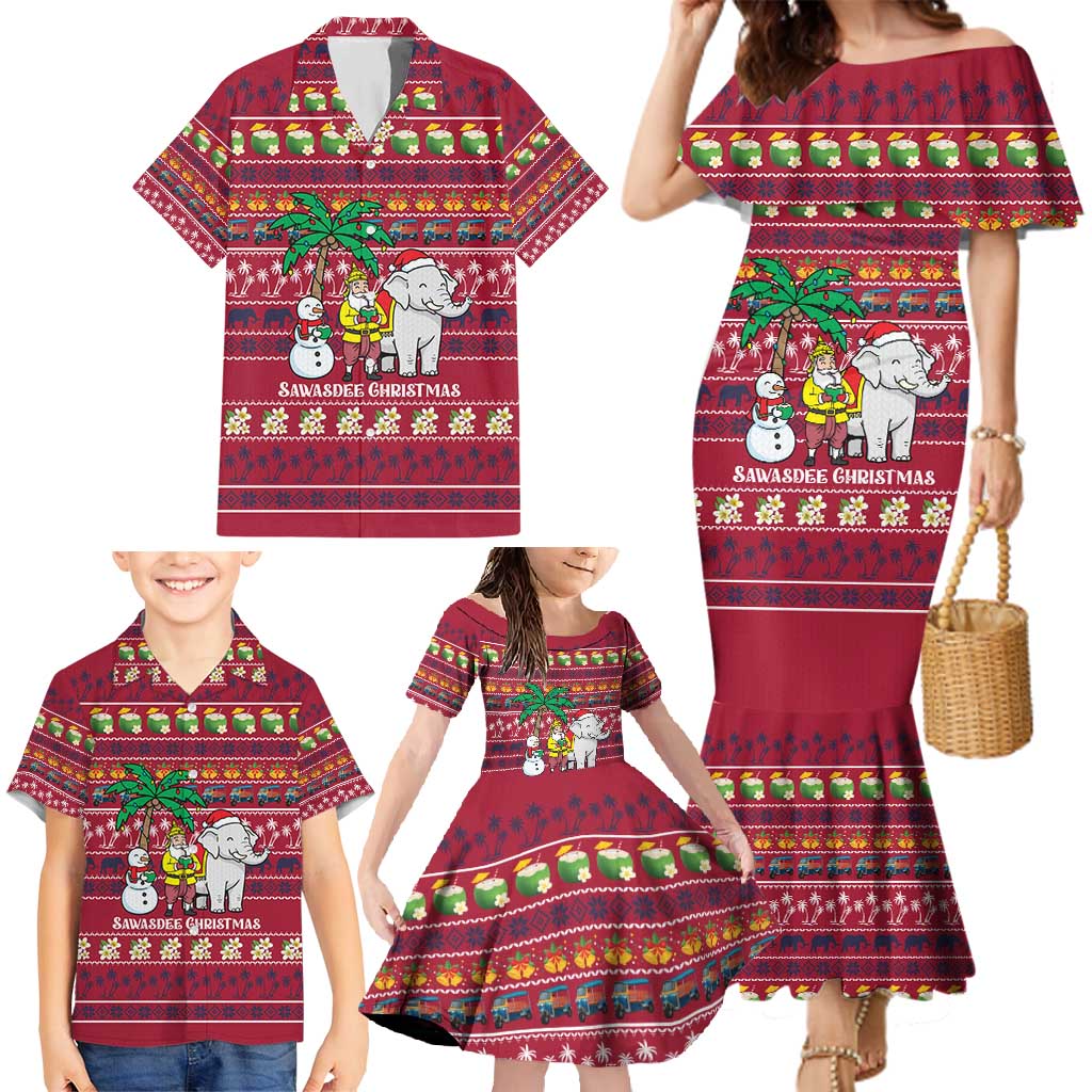 Thailand Christmas Family Matching Mermaid Dress and Hawaiian Shirt with Santa Elephant Snowman Palm Tree and Sawasdee Holiday - Wonder Print Shop