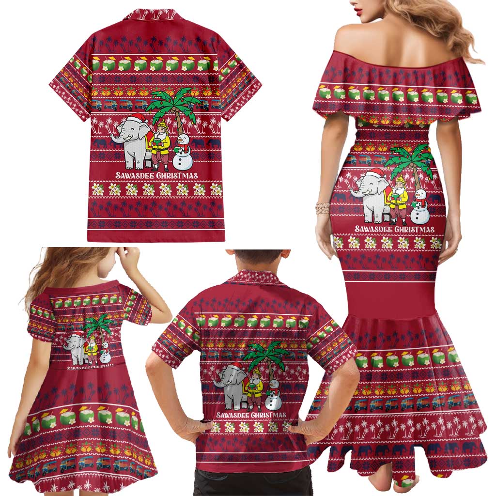 Thailand Christmas Family Matching Mermaid Dress and Hawaiian Shirt with Santa Elephant Snowman Palm Tree and Sawasdee Holiday - Wonder Print Shop