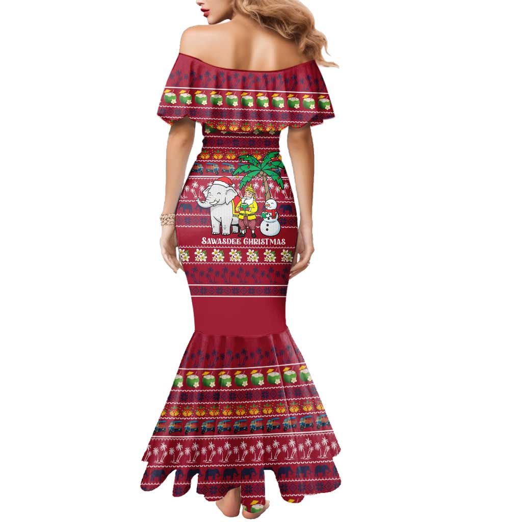 Thailand Christmas Family Matching Mermaid Dress and Hawaiian Shirt with Santa Elephant Snowman Palm Tree and Sawasdee Holiday - Wonder Print Shop