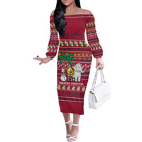 Thailand Christmas Family Matching Off The Shoulder Long Sleeve Dress and Hawaiian Shirt with Santa Elephant Snowman Palm Tree and Sawasdee Holiday - Wonder Print Shop