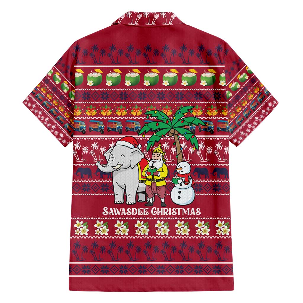 Thailand Christmas Family Matching Off Shoulder Short Dress and Hawaiian Shirt with Santa Elephant Snowman Palm Tree and Sawasdee Holiday - Wonder Print Shop
