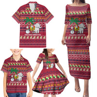 Thailand Christmas Family Matching Puletasi and Hawaiian Shirt with Santa Elephant Snowman Palm Tree and Sawasdee Holiday - Wonder Print Shop
