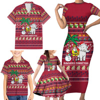 Thailand Christmas Family Matching Short Sleeve Bodycon Dress and Hawaiian Shirt with Santa Elephant Snowman Palm Tree and Sawasdee Holiday - Wonder Print Shop