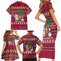 Thailand Christmas Family Matching Short Sleeve Bodycon Dress and Hawaiian Shirt with Santa Elephant Snowman Palm Tree and Sawasdee Holiday - Wonder Print Shop