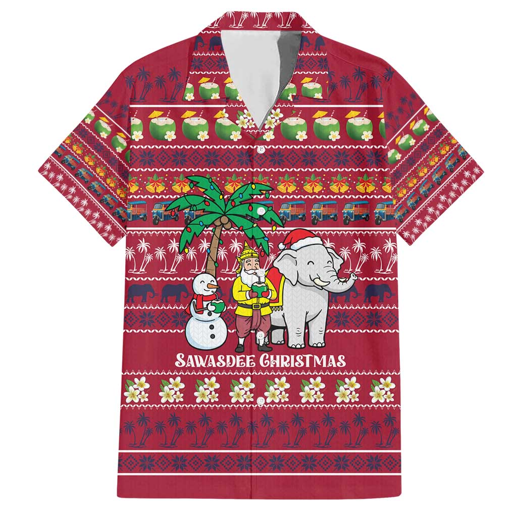 Thailand Christmas Family Matching Short Sleeve Bodycon Dress and Hawaiian Shirt with Santa Elephant Snowman Palm Tree and Sawasdee Holiday - Wonder Print Shop