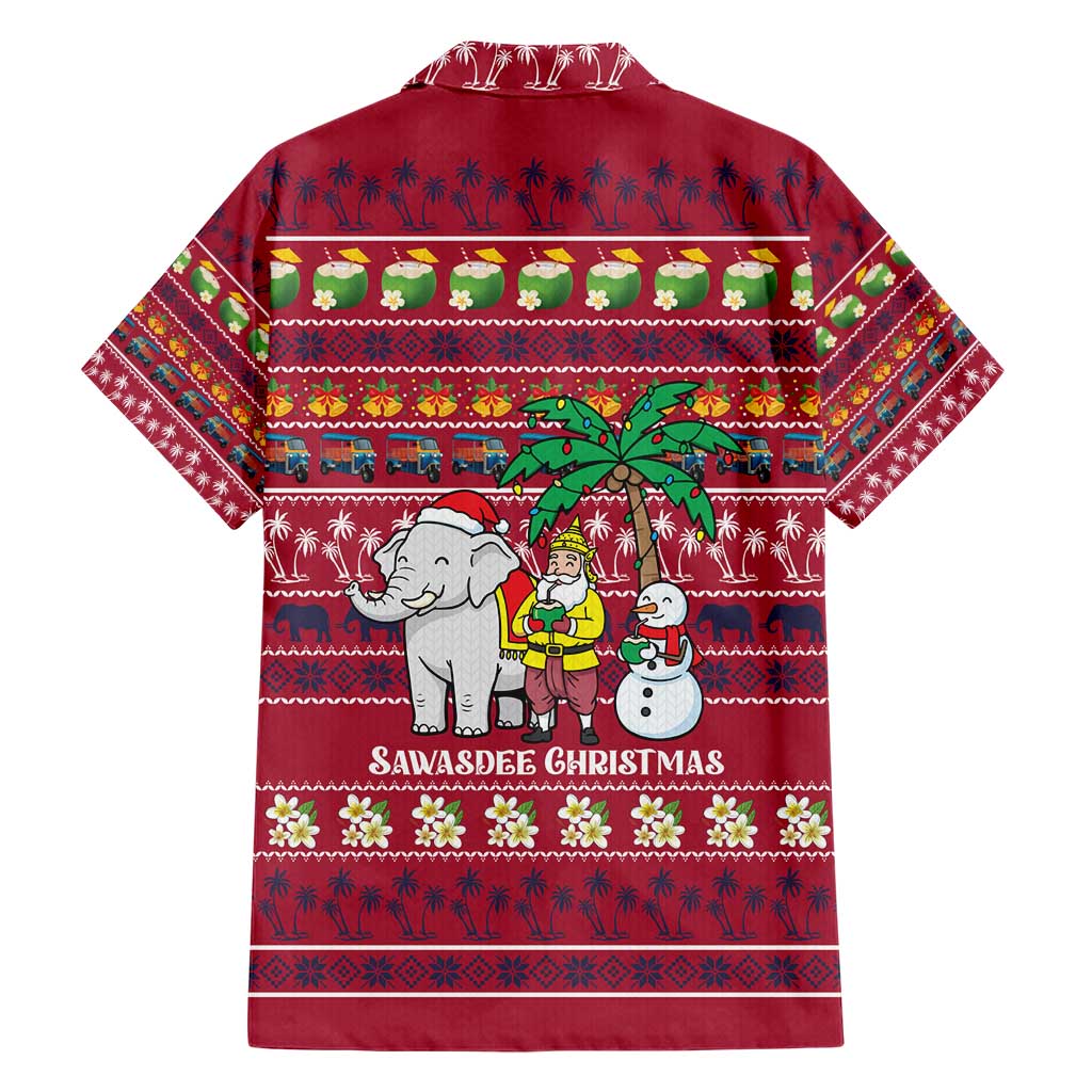 Thailand Christmas Family Matching Short Sleeve Bodycon Dress and Hawaiian Shirt with Santa Elephant Snowman Palm Tree and Sawasdee Holiday - Wonder Print Shop