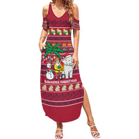 Thailand Christmas Family Matching Summer Maxi Dress and Hawaiian Shirt with Santa Elephant Snowman Palm Tree and Sawasdee Holiday - Wonder Print Shop