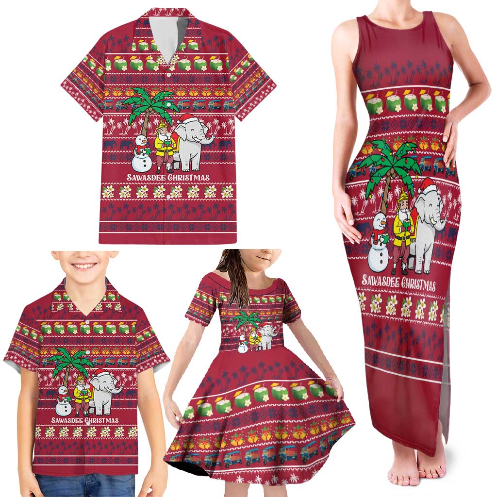 Thailand Christmas Family Matching Tank Maxi Dress and Hawaiian Shirt with Santa Elephant Snowman Palm Tree and Sawasdee Holiday - Wonder Print Shop