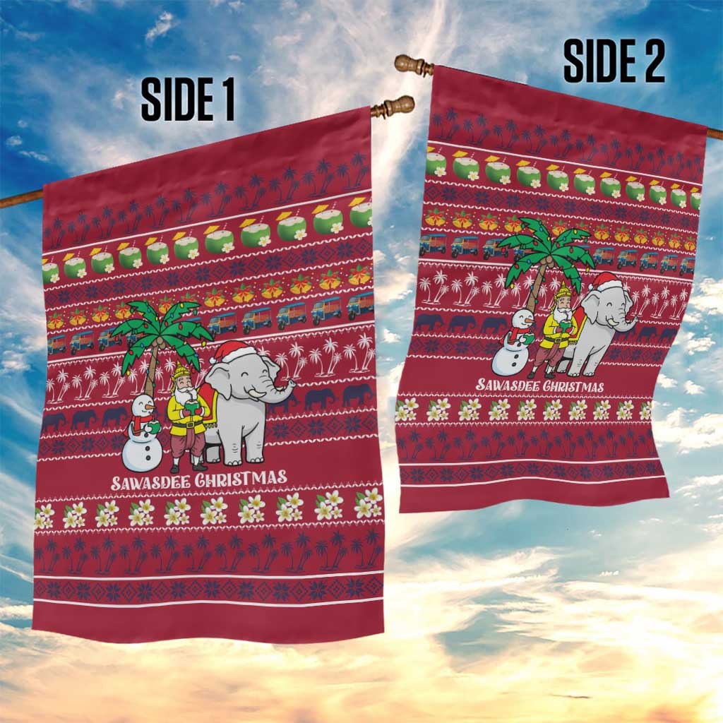 Thailand Christmas Garden Flag with Santa Elephant Snowman Palm Tree and Sawasdee Holiday - Wonder Print Shop