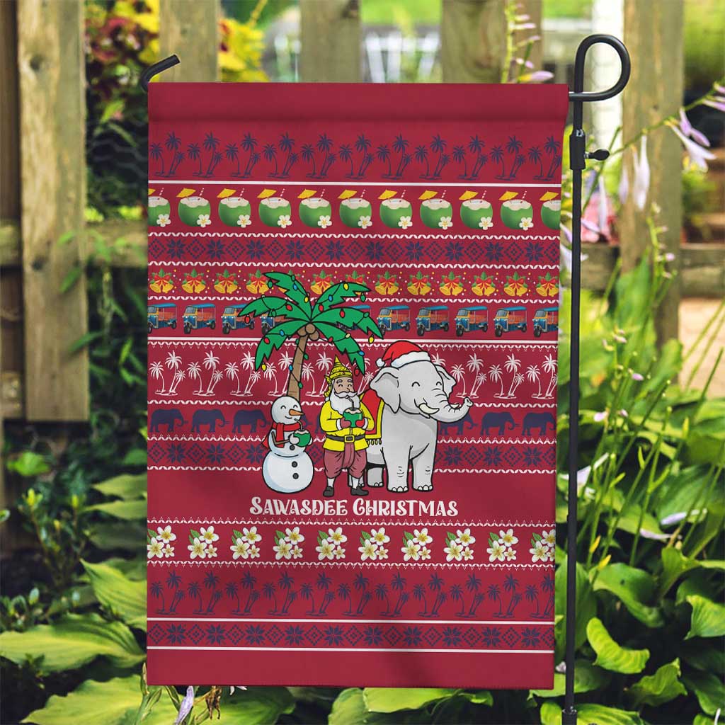 Thailand Christmas Garden Flag with Santa Elephant Snowman Palm Tree and Sawasdee Holiday - Wonder Print Shop