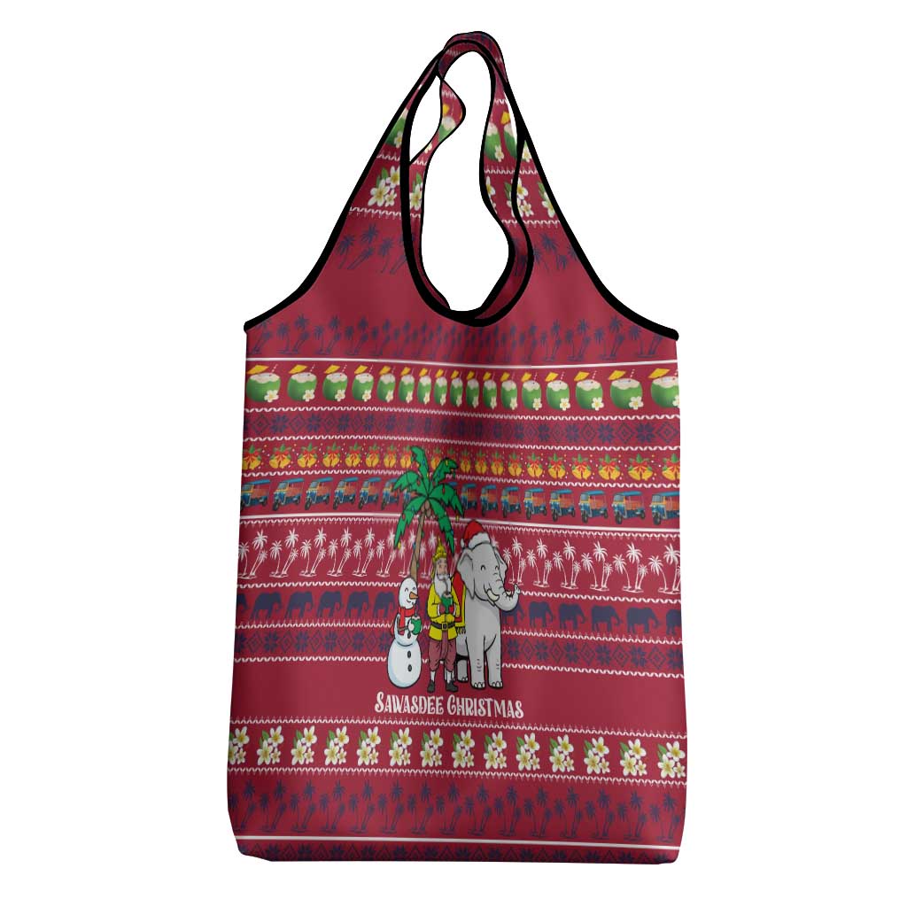 Thailand Christmas Grocery Bag with Santa Elephant Snowman Palm Tree and Sawasdee Holiday - Wonder Print Shop
