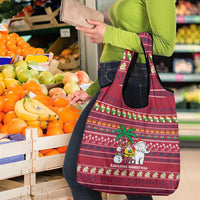 Thailand Christmas Grocery Bag with Santa Elephant Snowman Palm Tree and Sawasdee Holiday - Wonder Print Shop