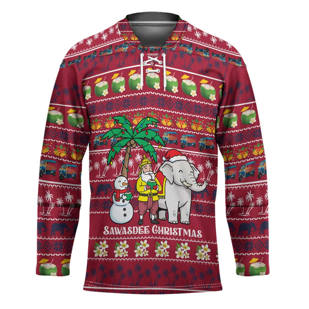 Thailand Christmas Hockey Jersey with Santa Elephant Snowman Palm Tree and Sawasdee Holiday - Wonder Print Shop