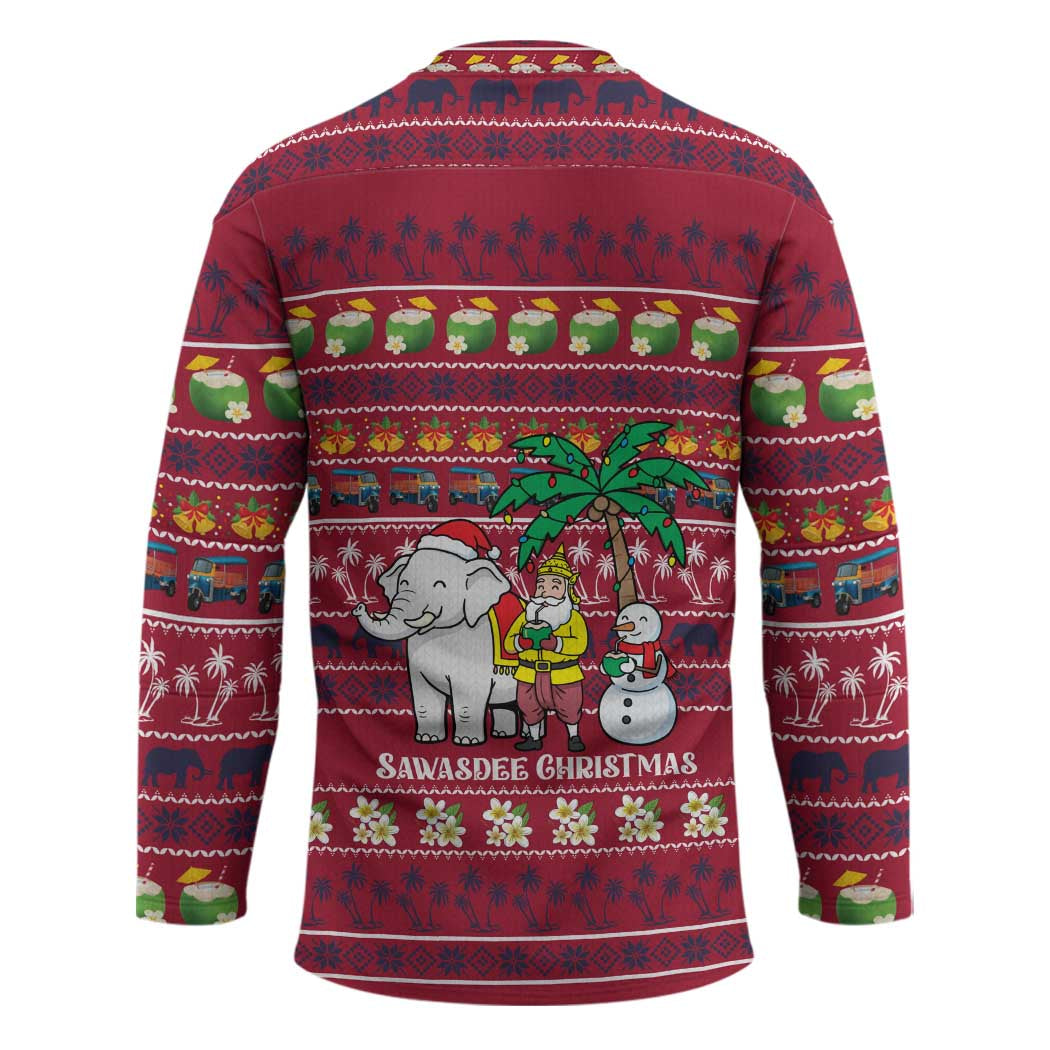 Thailand Christmas Hockey Jersey with Santa Elephant Snowman Palm Tree and Sawasdee Holiday - Wonder Print Shop
