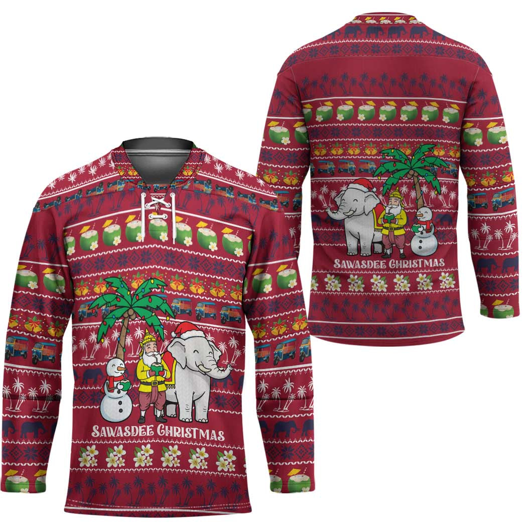 Thailand Christmas Hockey Jersey with Santa Elephant Snowman Palm Tree and Sawasdee Holiday - Wonder Print Shop