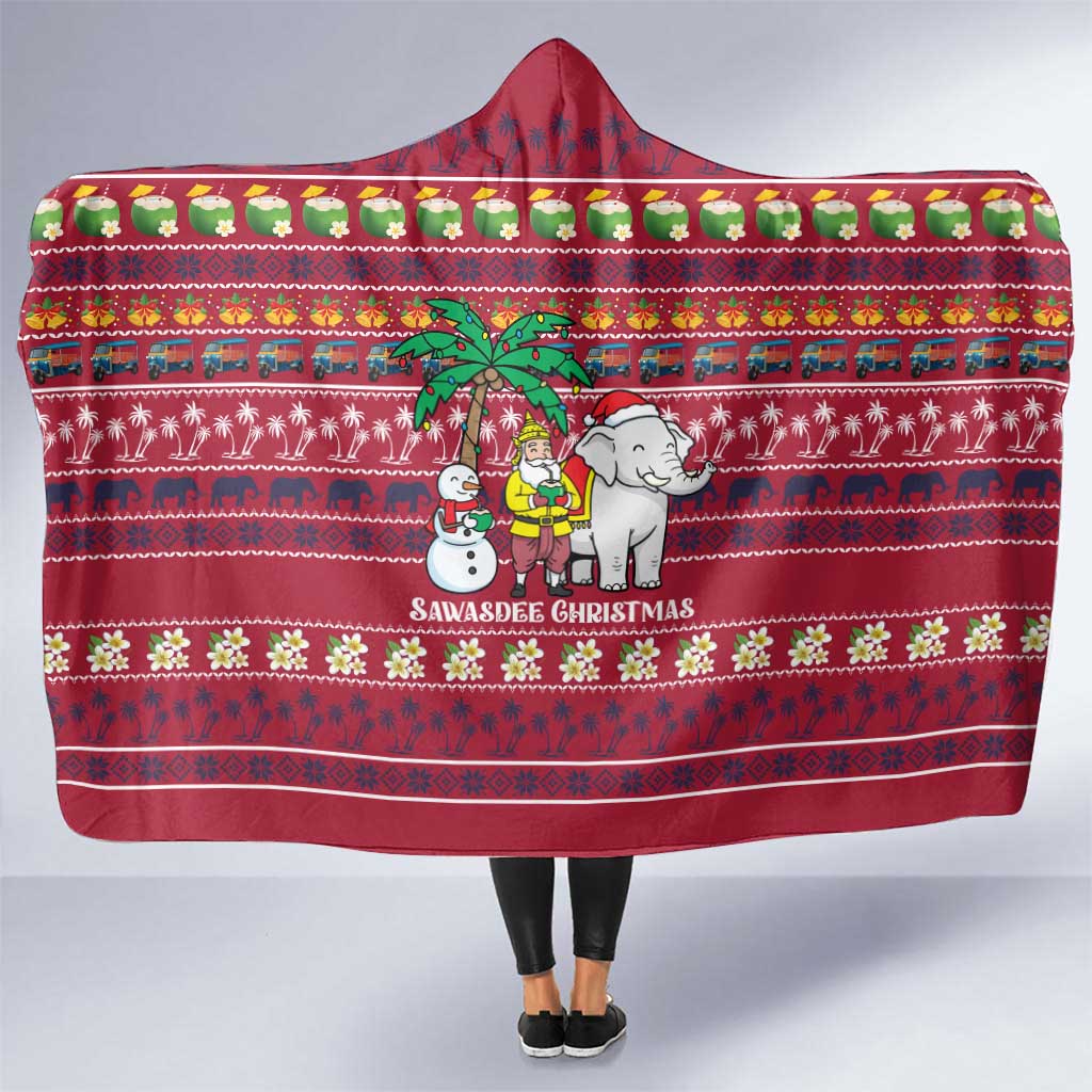 Thailand Christmas Hooded Blanket with Santa Elephant Snowman Palm Tree and Sawasdee Holiday - Wonder Print Shop