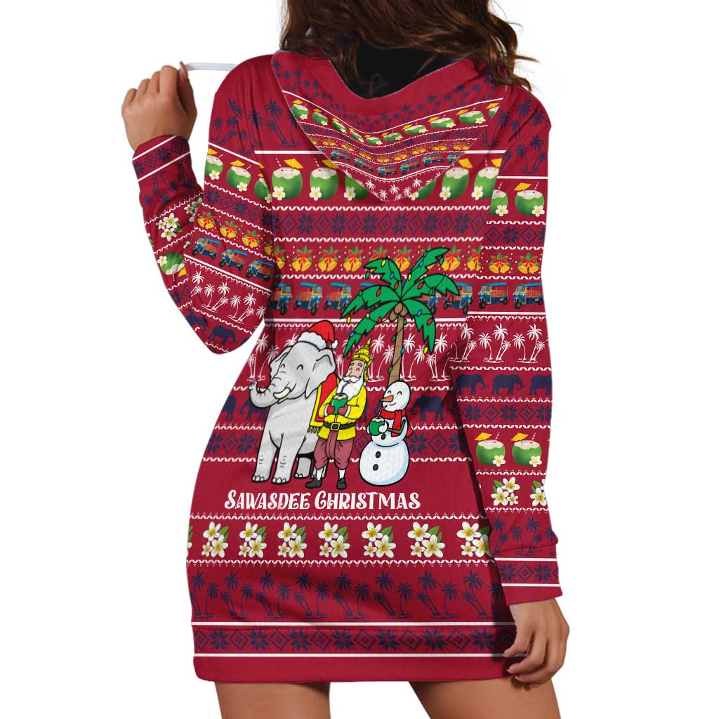 Thailand Christmas Hoodie Dress with Santa Elephant Snowman Palm Tree and Sawasdee Holiday - Wonder Print Shop