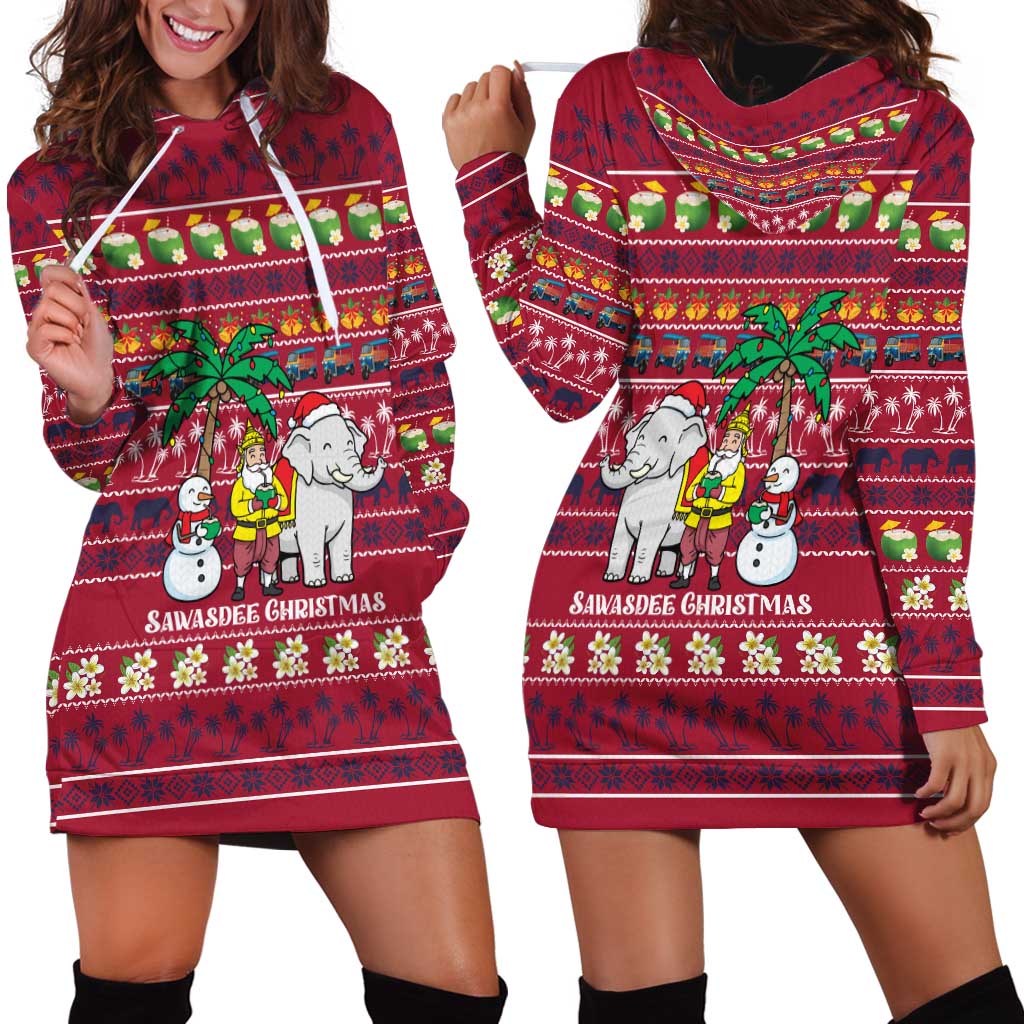 Thailand Christmas Hoodie Dress with Santa Elephant Snowman Palm Tree and Sawasdee Holiday - Wonder Print Shop