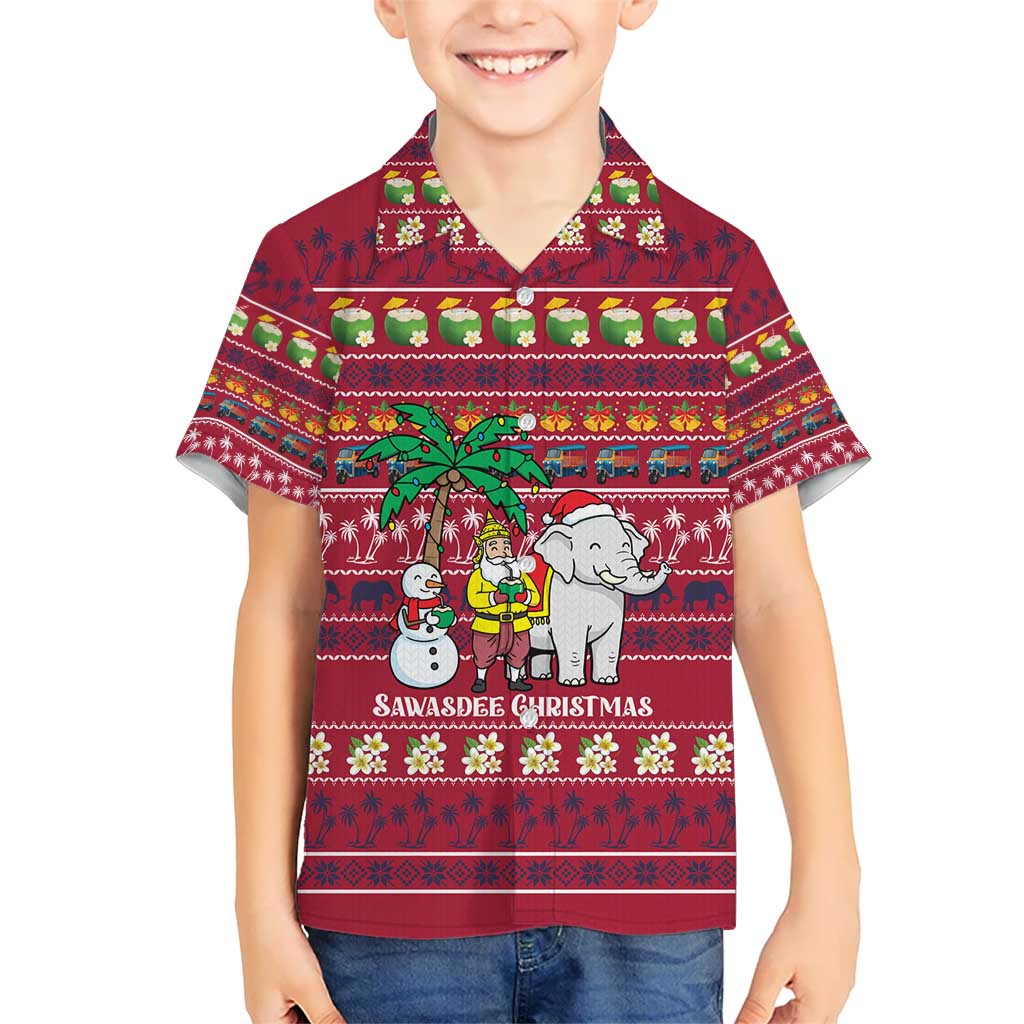 Thailand Christmas Kid Hawaiian Shirt with Santa Elephant Snowman Palm Tree and Sawasdee Holiday - Wonder Print Shop