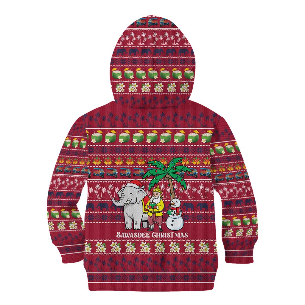 Thailand Christmas Kid Hoodie with Santa Elephant Snowman Palm Tree and Sawasdee Holiday - Wonder Print Shop