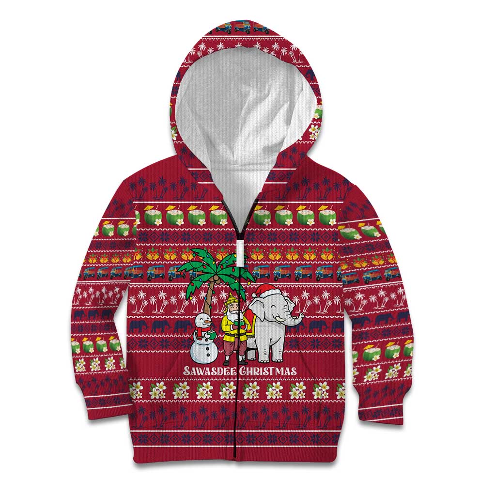 Thailand Christmas Kid Hoodie with Santa Elephant Snowman Palm Tree and Sawasdee Holiday - Wonder Print Shop