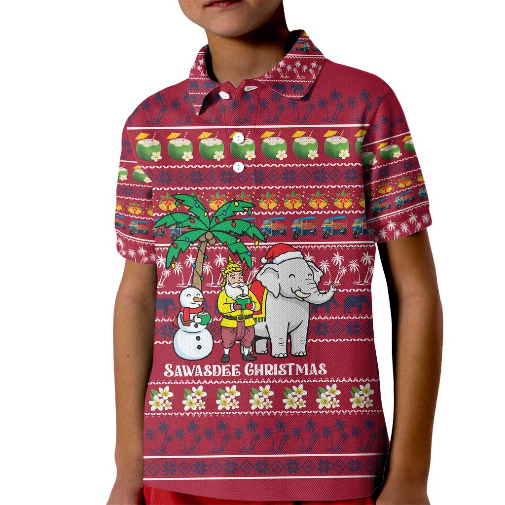 Thailand Christmas Kid Polo Shirt with Santa Elephant Snowman Palm Tree and Sawasdee Holiday - Wonder Print Shop