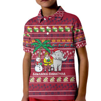 Thailand Christmas Kid Polo Shirt with Santa Elephant Snowman Palm Tree and Sawasdee Holiday - Wonder Print Shop