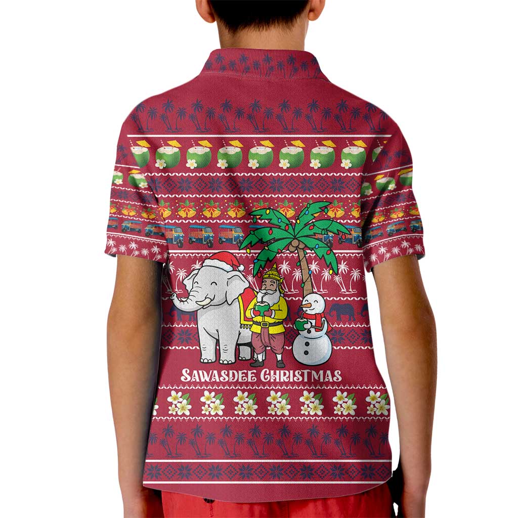 Thailand Christmas Kid Polo Shirt with Santa Elephant Snowman Palm Tree and Sawasdee Holiday - Wonder Print Shop