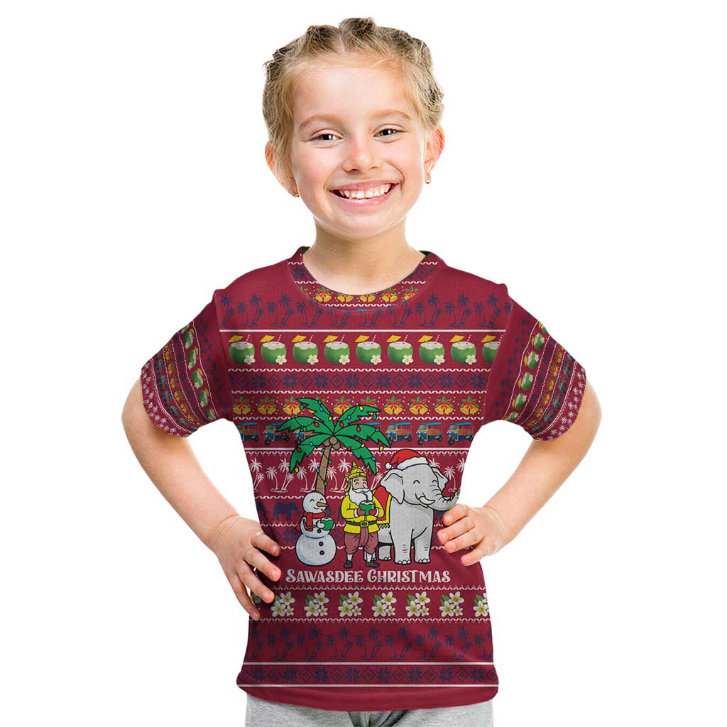 Thailand Christmas Kid T Shirt with Santa Elephant Snowman Palm Tree and Sawasdee Holiday - Wonder Print Shop