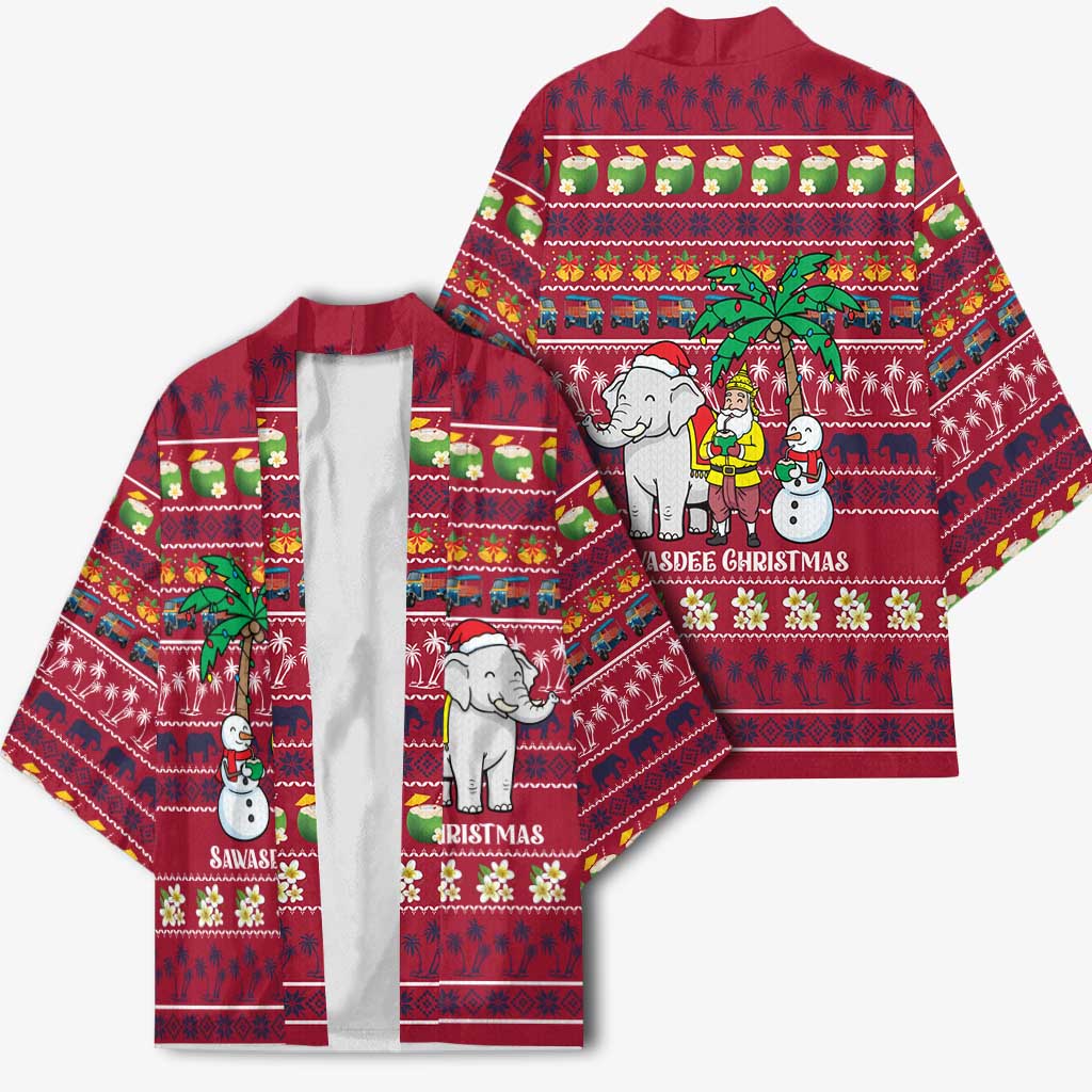 Thailand Christmas Kimono with Santa Elephant Snowman Palm Tree and Sawasdee Holiday - Wonder Print Shop