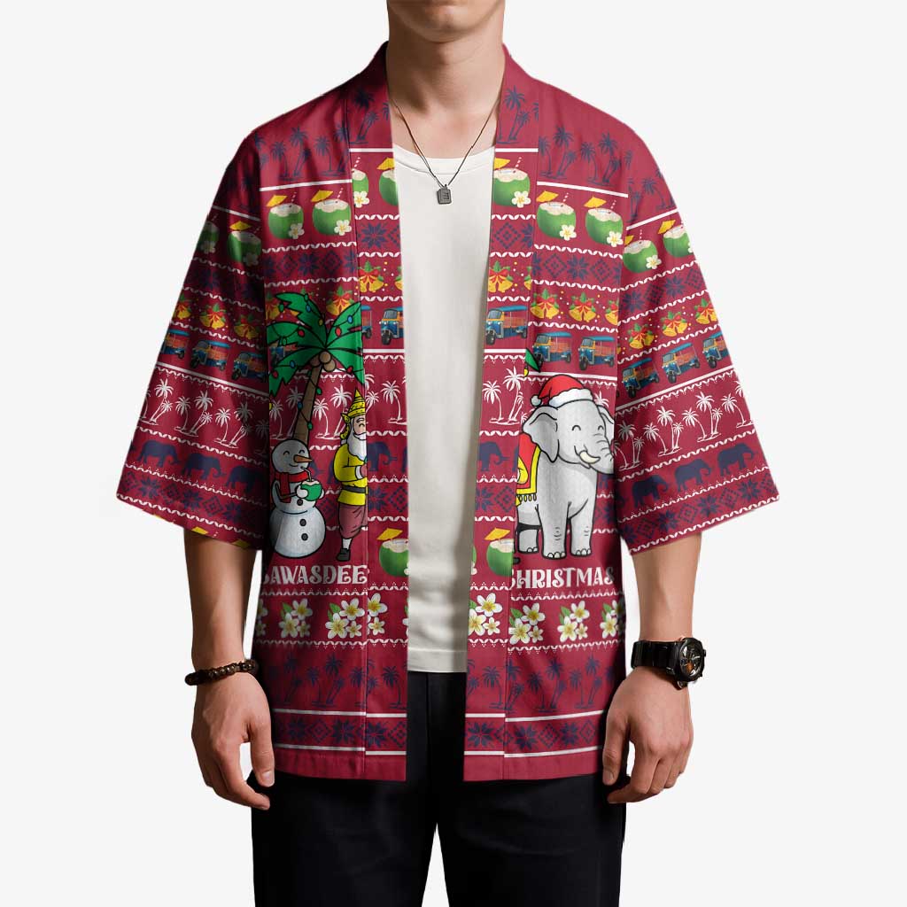 Thailand Christmas Kimono with Santa Elephant Snowman Palm Tree and Sawasdee Holiday - Wonder Print Shop