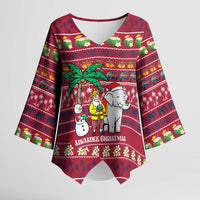 Thailand Christmas Kimono Sleeve Blouse with Santa Elephant Snowman Palm Tree and Sawasdee Holiday - Wonder Print Shop