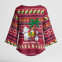 Thailand Christmas Kimono Sleeve Blouse with Santa Elephant Snowman Palm Tree and Sawasdee Holiday - Wonder Print Shop