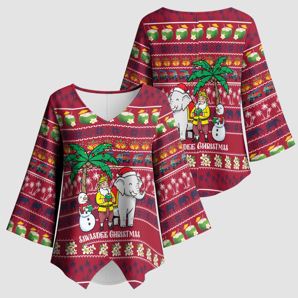 Thailand Christmas Kimono Sleeve Blouse with Santa Elephant Snowman Palm Tree and Sawasdee Holiday - Wonder Print Shop