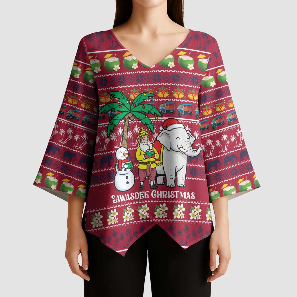 Thailand Christmas Kimono Sleeve Blouse with Santa Elephant Snowman Palm Tree and Sawasdee Holiday - Wonder Print Shop