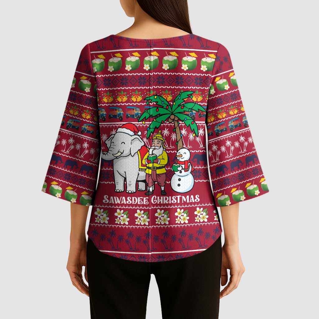 Thailand Christmas Kimono Sleeve Blouse with Santa Elephant Snowman Palm Tree and Sawasdee Holiday - Wonder Print Shop