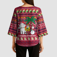 Thailand Christmas Kimono Sleeve Blouse with Santa Elephant Snowman Palm Tree and Sawasdee Holiday - Wonder Print Shop