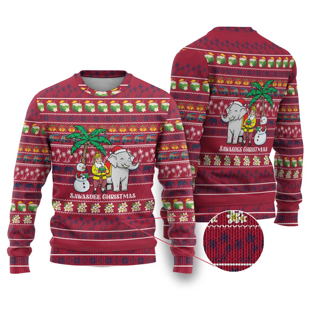 Thailand Christmas Ugly Christmas Sweater with Santa Elephant Snowman Palm Tree and Sawasdee Holiday - Wonder Print Shop