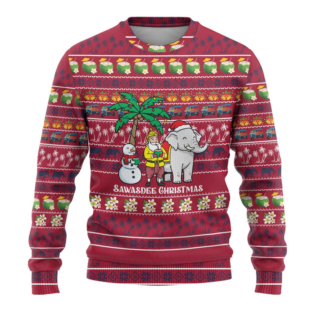 Thailand Christmas Ugly Christmas Sweater with Santa Elephant Snowman Palm Tree and Sawasdee Holiday - Wonder Print Shop