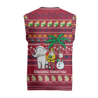Thailand Christmas Knitted V-Neck Vest with Santa Elephant Snowman Palm Tree and Sawasdee Holiday - Wonder Print Shop