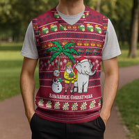 Thailand Christmas Knitted V-Neck Vest with Santa Elephant Snowman Palm Tree and Sawasdee Holiday - Wonder Print Shop