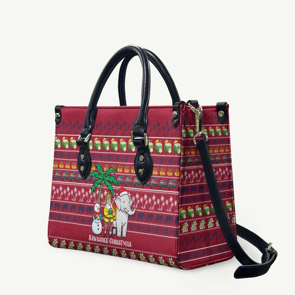 Thailand Christmas Leather Bag with Santa Elephant Snowman Palm Tree and Sawasdee Holiday - Wonder Print Shop