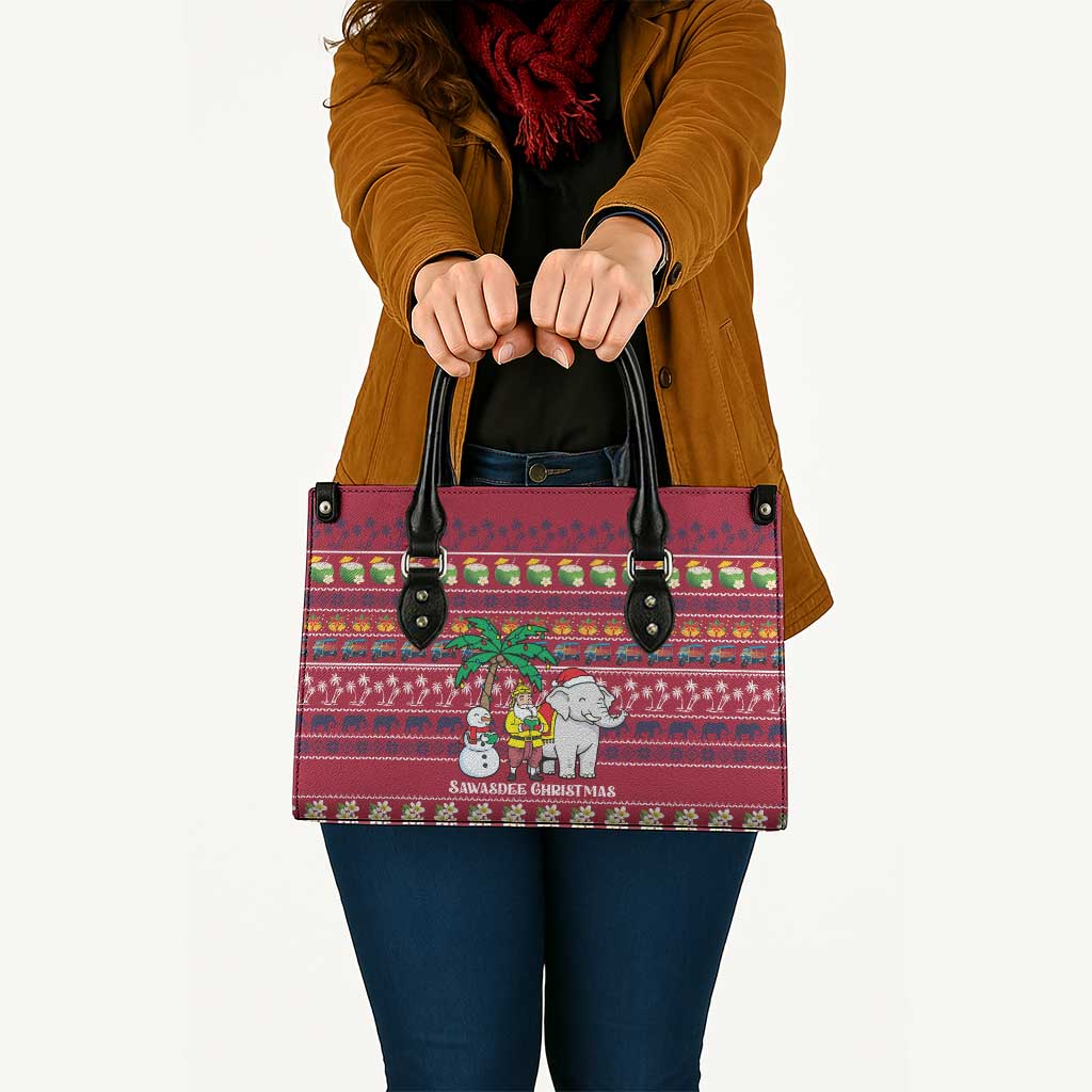 Thailand Christmas Leather Bag with Santa Elephant Snowman Palm Tree and Sawasdee Holiday - Wonder Print Shop