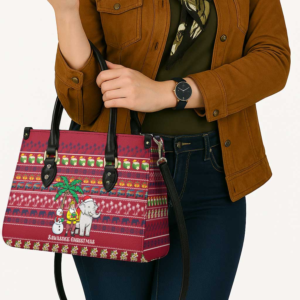 Thailand Christmas Leather Bag with Santa Elephant Snowman Palm Tree and Sawasdee Holiday - Wonder Print Shop