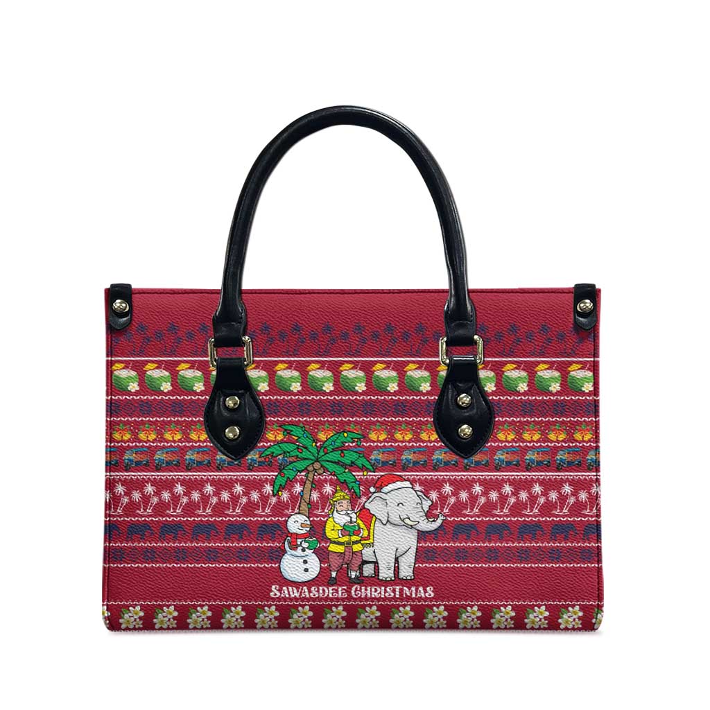 Thailand Christmas Leather Bag with Santa Elephant Snowman Palm Tree and Sawasdee Holiday - Wonder Print Shop