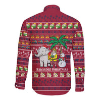 Thailand Christmas Long Sleeve Button Shirt with Santa Elephant Snowman Palm Tree and Sawasdee Holiday - Wonder Print Shop