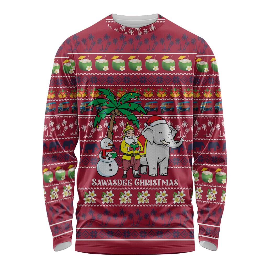Thailand Christmas Long Sleeve Shirt with Santa Elephant Snowman Palm Tree and Sawasdee Holiday - Wonder Print Shop